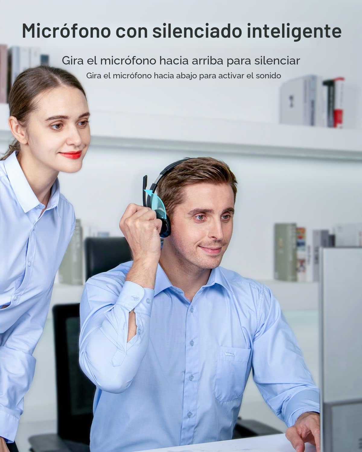 Link Dream Auriculares Inalambricos Bluetooth con Microfono, Cascos con Microfono Auriculares Inalambricos Cancelación de Ruido y Mic Mute con Adaptador USB para Call Center, Oficina, Skype