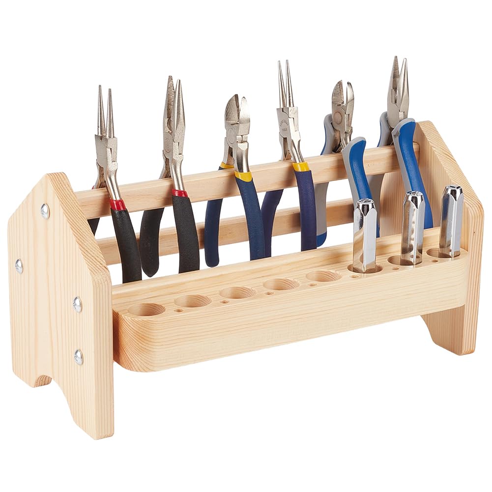 BENECREAT Mini estante de alicates de madera, 26,7 x 11,5 x 13,5 cm, soporte para alicates de joyería, alicates de banco y organizador de herramientas para hacer joyas y almacenamiento de herramientas
