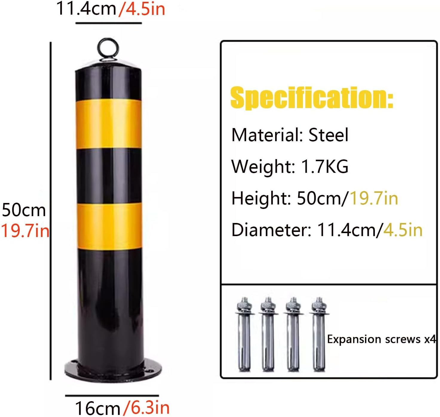 Parking Lot Safety Cones & Bollards, Reflective Traffic Control Barriers for Streets & Public Areas, with 4 Expansion Bolts