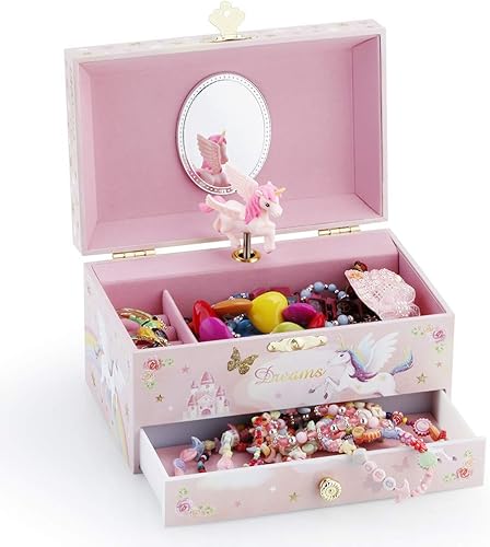 Miniatura 8 de RR ROUND RICH DESIGN Joyero musical para niñas con bailarina y lindo tema de princesa, color rosa