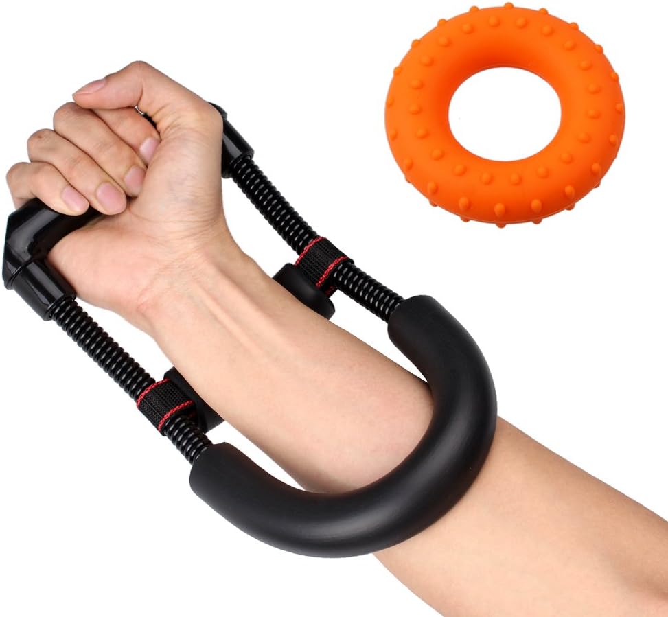 HEYFIT 2 Pack Hand Grip Strengthener Set, Gym Fitness Equipment Strength Trainer Adjustable Resistance 22-88 Lbs Non-Slip Gripper for Athletes Pianists Kids (Wrist Strengthener+Fingers' Grip Ring)