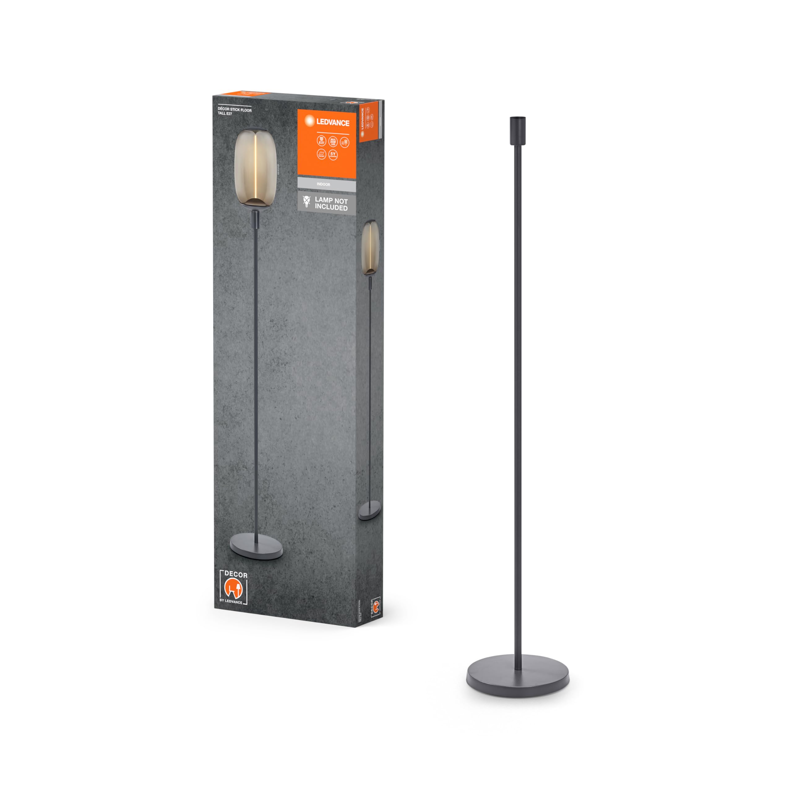 LEDVANCE Dekoracyjna lampa podłogowa z oprawką E27, krótka podstawa (wysokość 78 cm), ciemnoszara, z kablem zasilającym o długości 1,8 m, idealnie dopasowana lampa LED OSRAM 1906 dostępna osobno