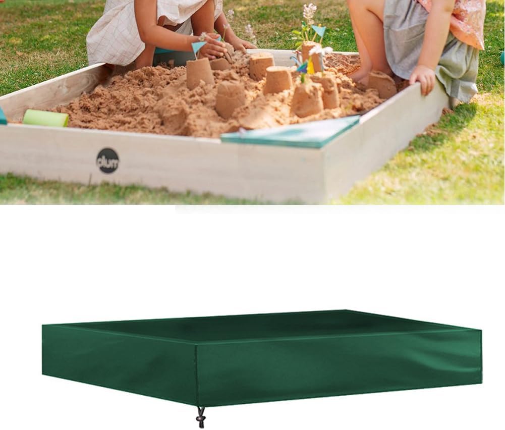 Outdoor Sandbox Cover, Waterproof Sunscreen Sandboxes Sandpit Cover Square Protective Cover Beach Sandbox Canopy with Drawstring for Sand and Toys Away (180 * 180CM, Green)