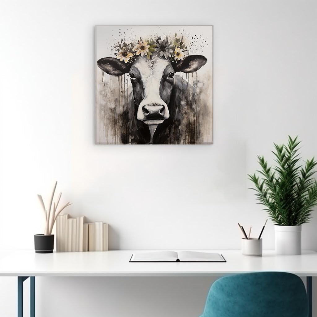 Canvas for Living room. Whimsical Bovine Elegance: A Watercolor Study in Contrast and Serenity, 27 x 18 inch Canvas Wall Art - Contemporary Masterpieces - Modern Home Decor - 69x46 cm (27x18 inch)