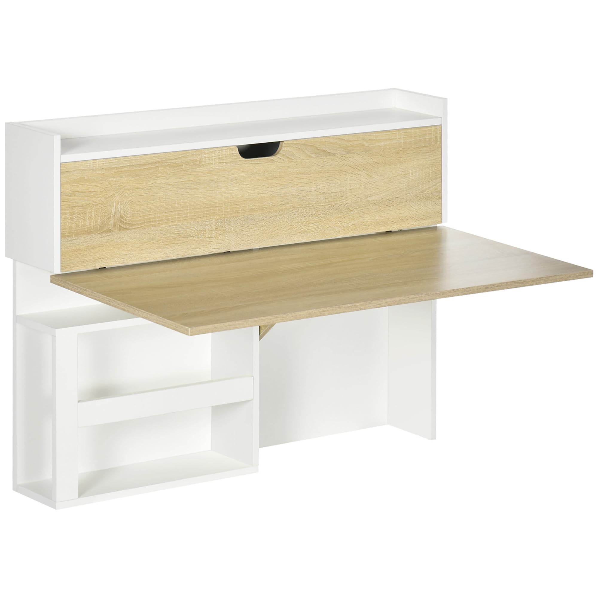 HOMCOM Escritorio Plegable de Pared con estantes Efecto Madera Natural