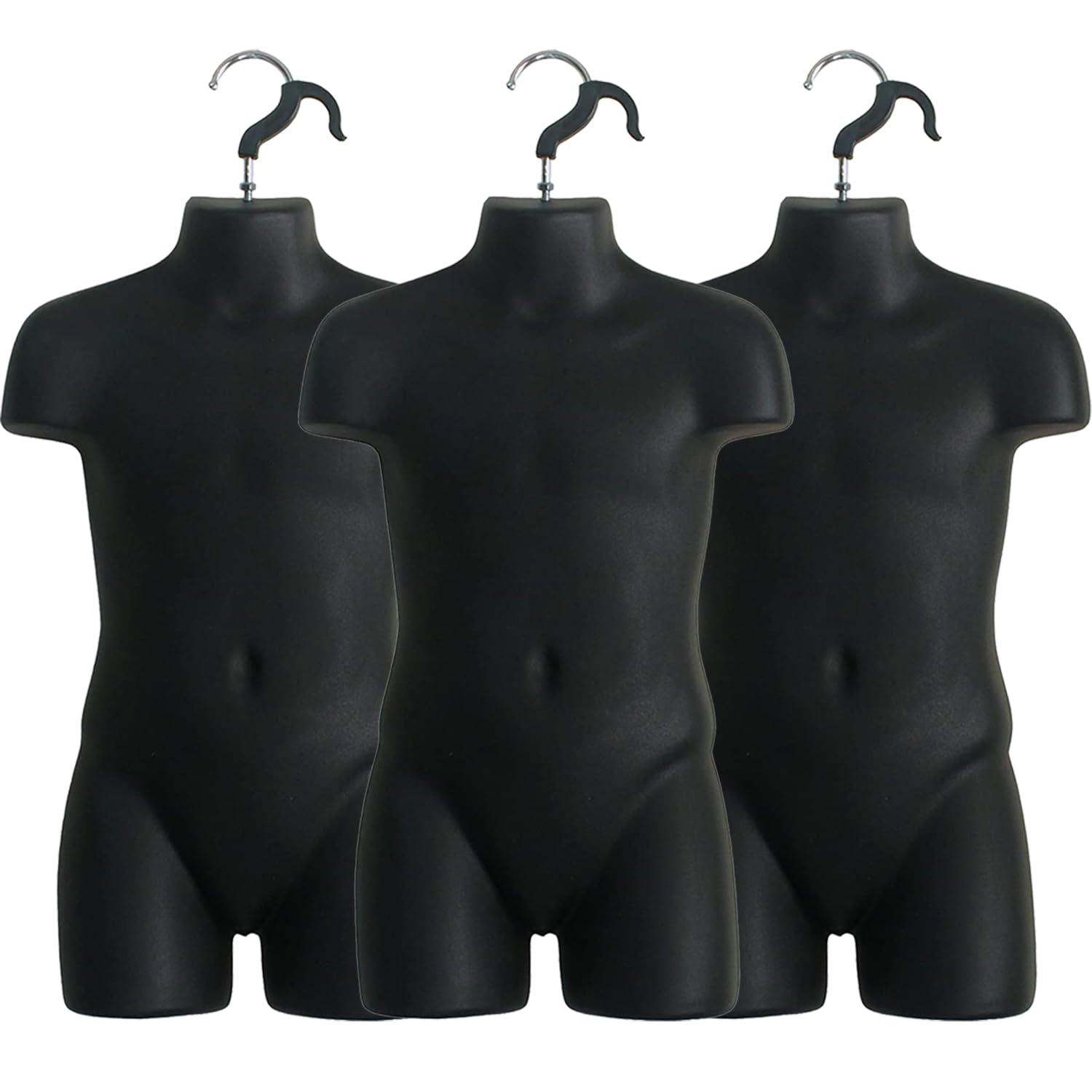 DisplayTown 3 Sets of Black Child Torso Hollow Back Body Stackable Dress Form with Hanging Hook for Tshirt Display, Countertop, Craft Shows, Photos and Design, Size 5T-7