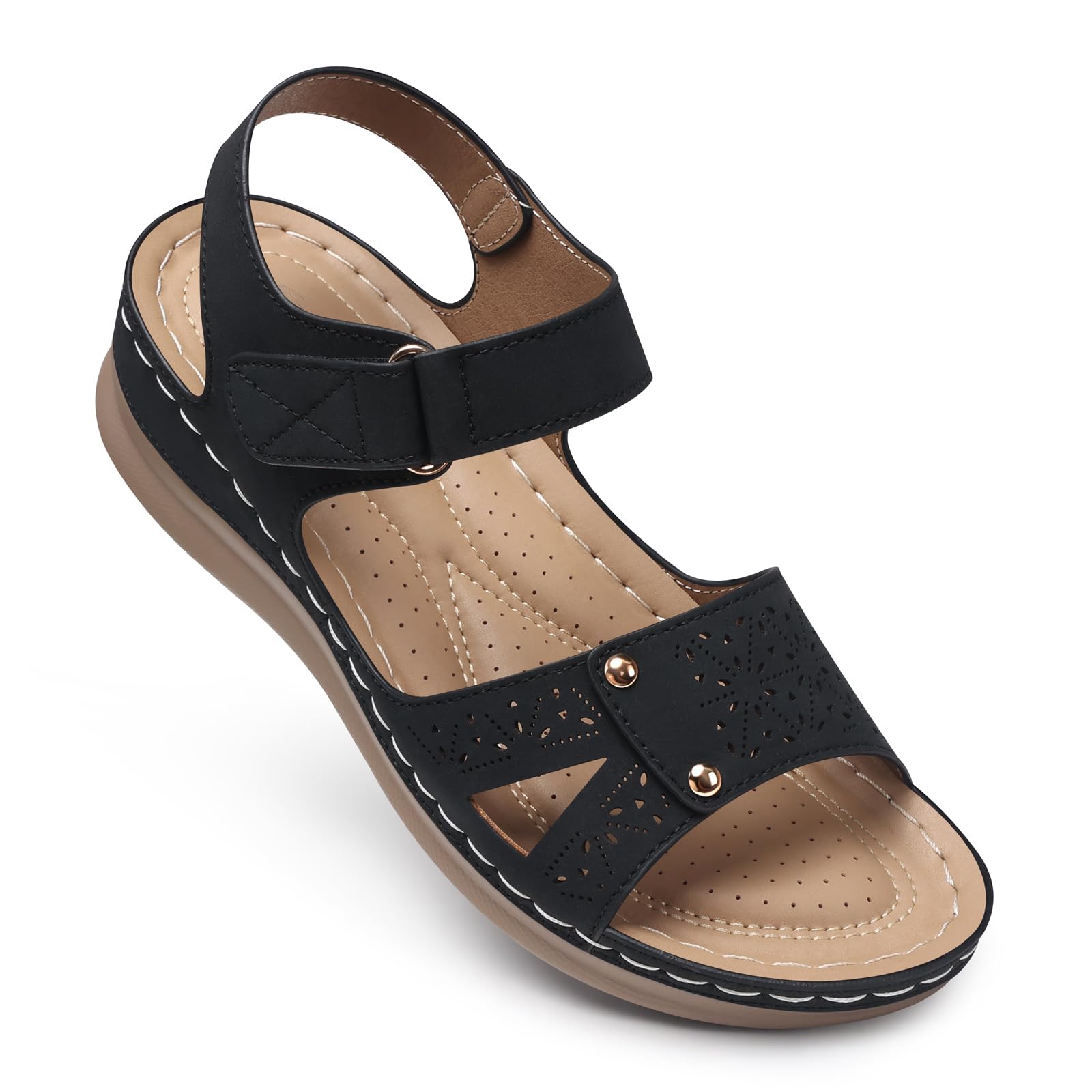 SHIBEVER Flat Sandals for Women Dressy: Comfortable Flats Sandals Women Open Toe Ankle Strap Walking Shoes Summer