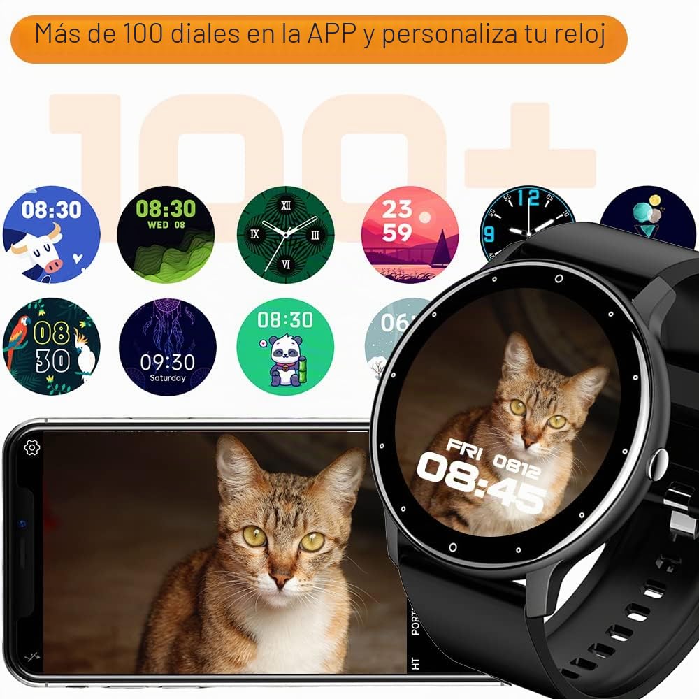 0,8cm Ultrafino Reloj Inteligente Deportivo Hombre Smartwatch Pulsera Actividad Cuenta Pasos con Pulsómetro, Monitor Presión Arterial, Monitor de Oxígeno, Conectado con Teléfono Inteligente