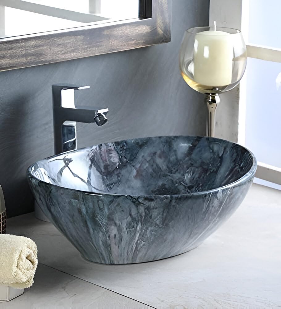 OSOSAM Navy Blue Marble Oval Ceramic Vessel Sink (B0BVJ7JF3Q) Amazon Price History, Amazon Price Tracker