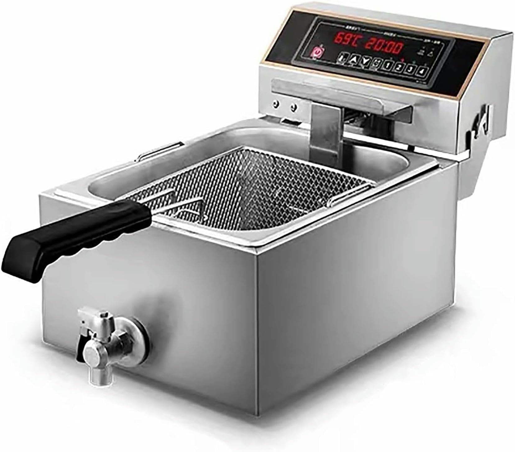 Freidora eléctrica Comercial de 3000 W con Cesta, freidora Profesional de Aceite de inducción para Pescado con de Drenaje y Control de Temperatura para Uso Comercial y domé~/