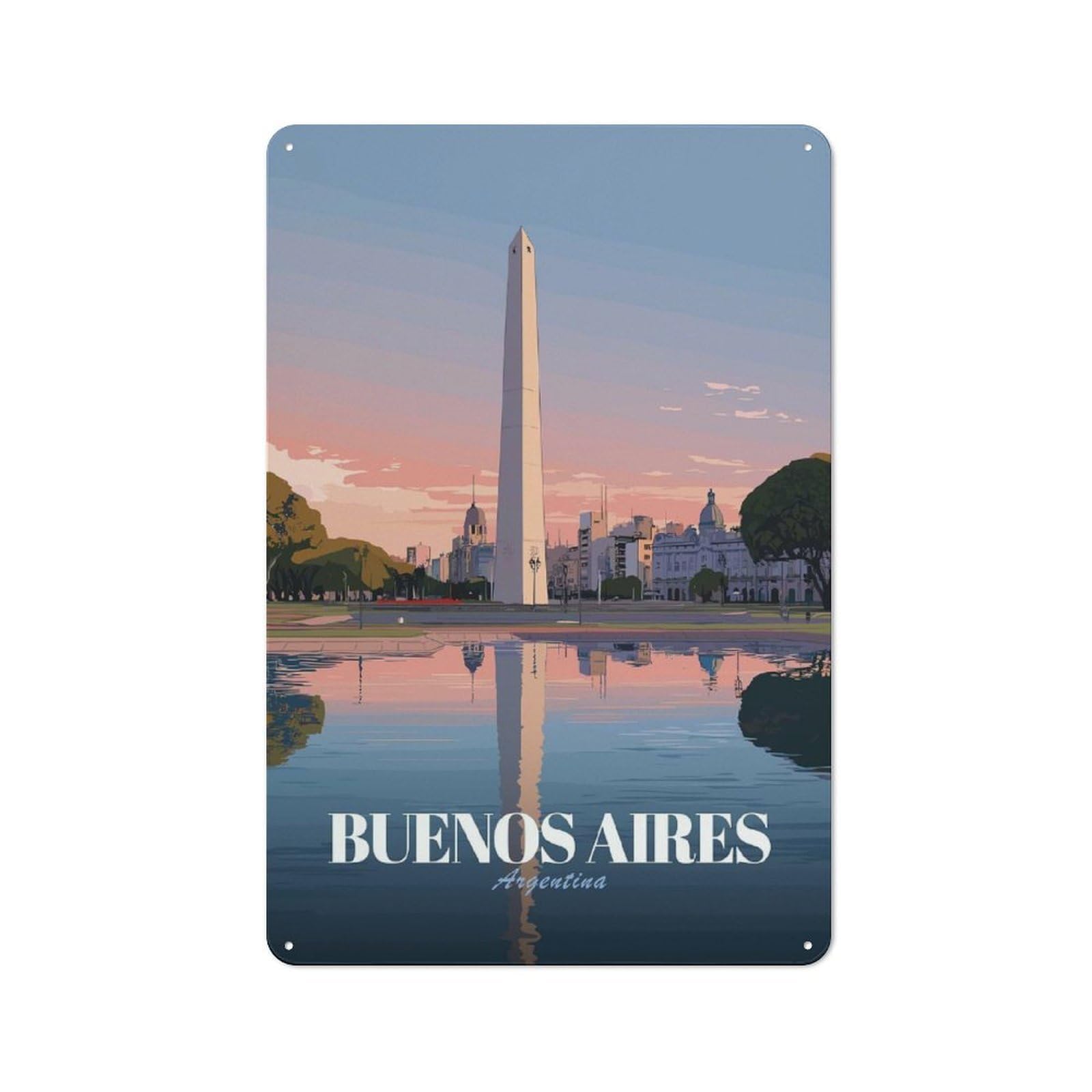 Junmoney Style-11 30X20cm Retro Metal Sign With Buenos Aires Obelisk At Sunset For Living Room Or Hallway, For Living Room Decor Lovers Refreshing A Room In Autumn