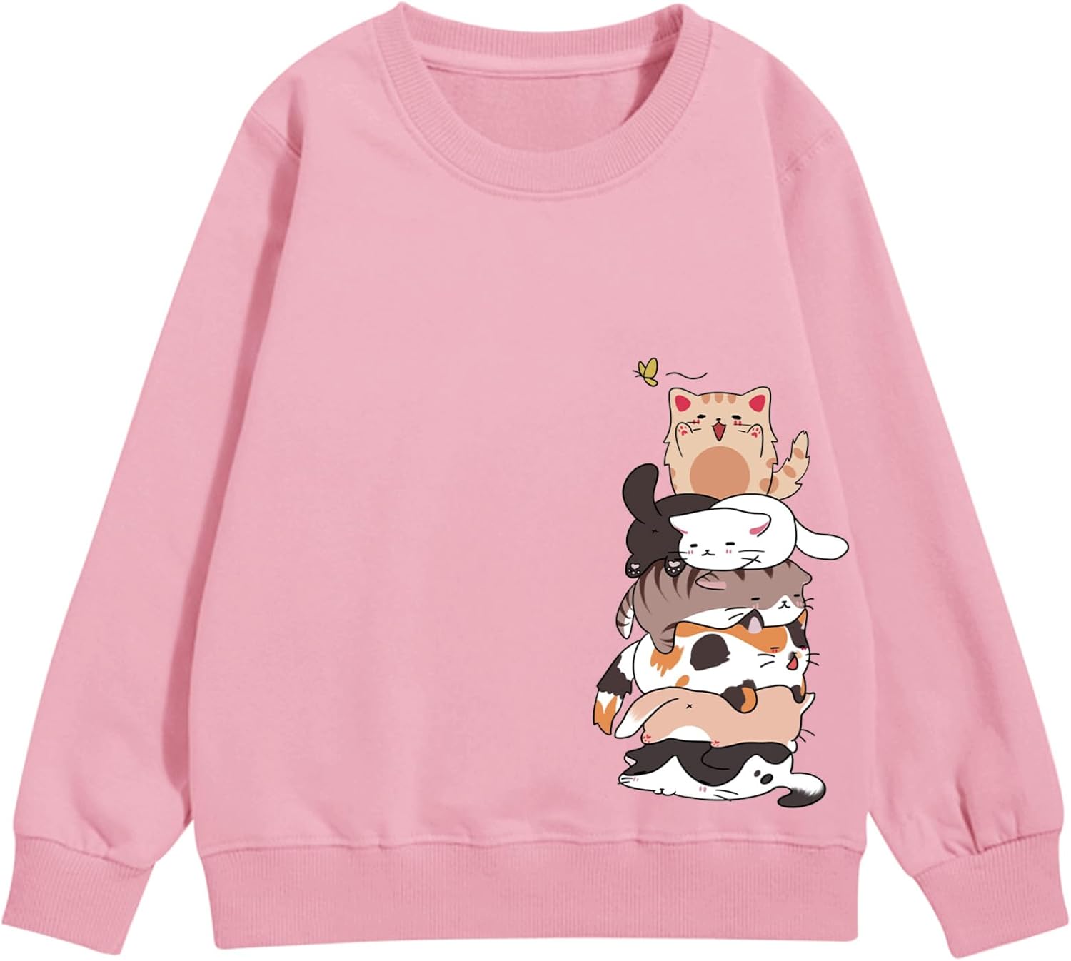 Tuislay Cute Cat Graphic Sweatshirt for Girls Kawaii Cartoon Sweatshirts Kids Anime Printed Tops Long Sleeve Shirts Pullover