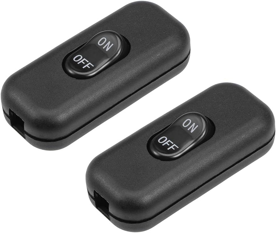 sourcing map Inline Cord Switch AC 250V 6A On-Off DPST Control Feed-Through Rocker Switch for Bedroom Table Lamp Desk Light Black (Pack of 2)