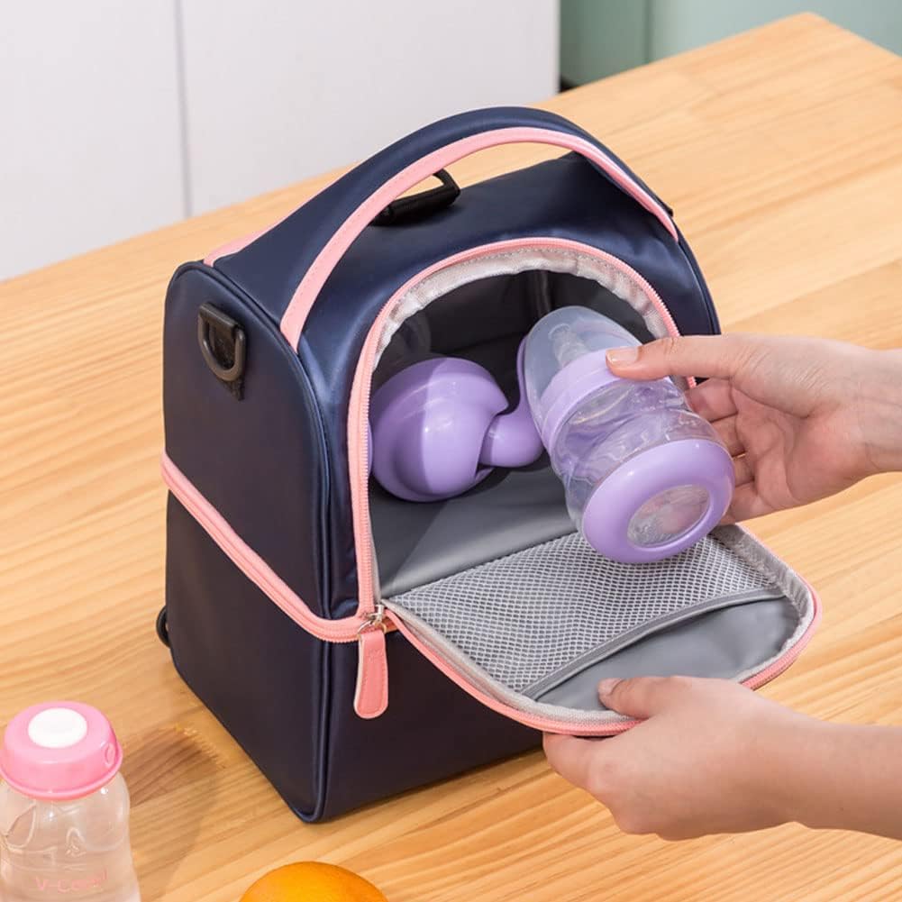 Breastmilk Bottles Cooler Bag, Nylon Breast Pump Backpack with Cooler Compartment, Double Layer Carrying Bag for Nursing Moms, Fits 6 Bottles Up to 9 Ounces