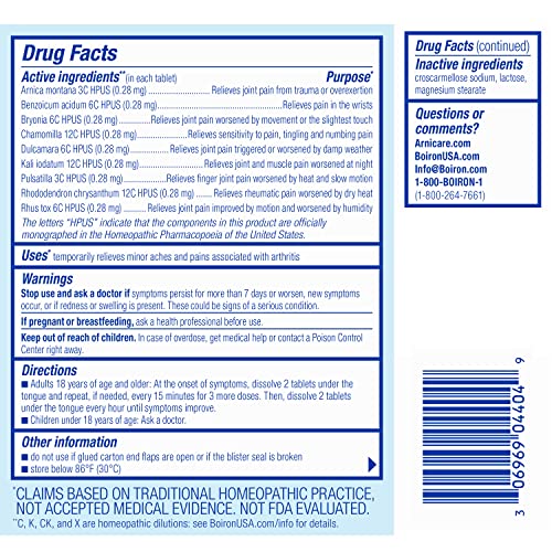 Boiron Arnicare Arthritis Tablets for Arthritis Pain Relief, Joint Soreness, and Rheumatic Pain - 60 Count - Thumbnail 6