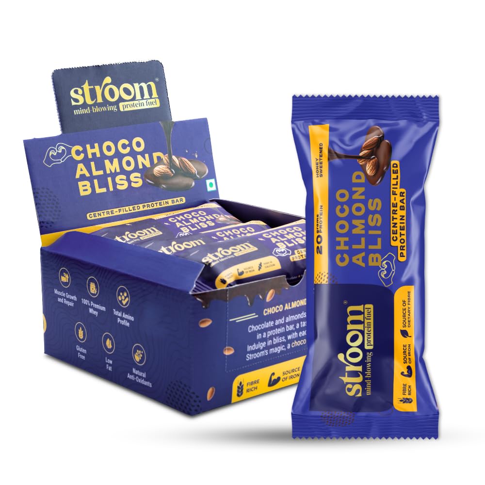 STROOM Asia's First Centre Filled Protein Bars | 20g Protein (5 Bars, 63 Grams Each) | Choco Almond Bliss | Protein Bars for Muscle Growth & Repair | Fibre Rich | No Added Sugar-image-18