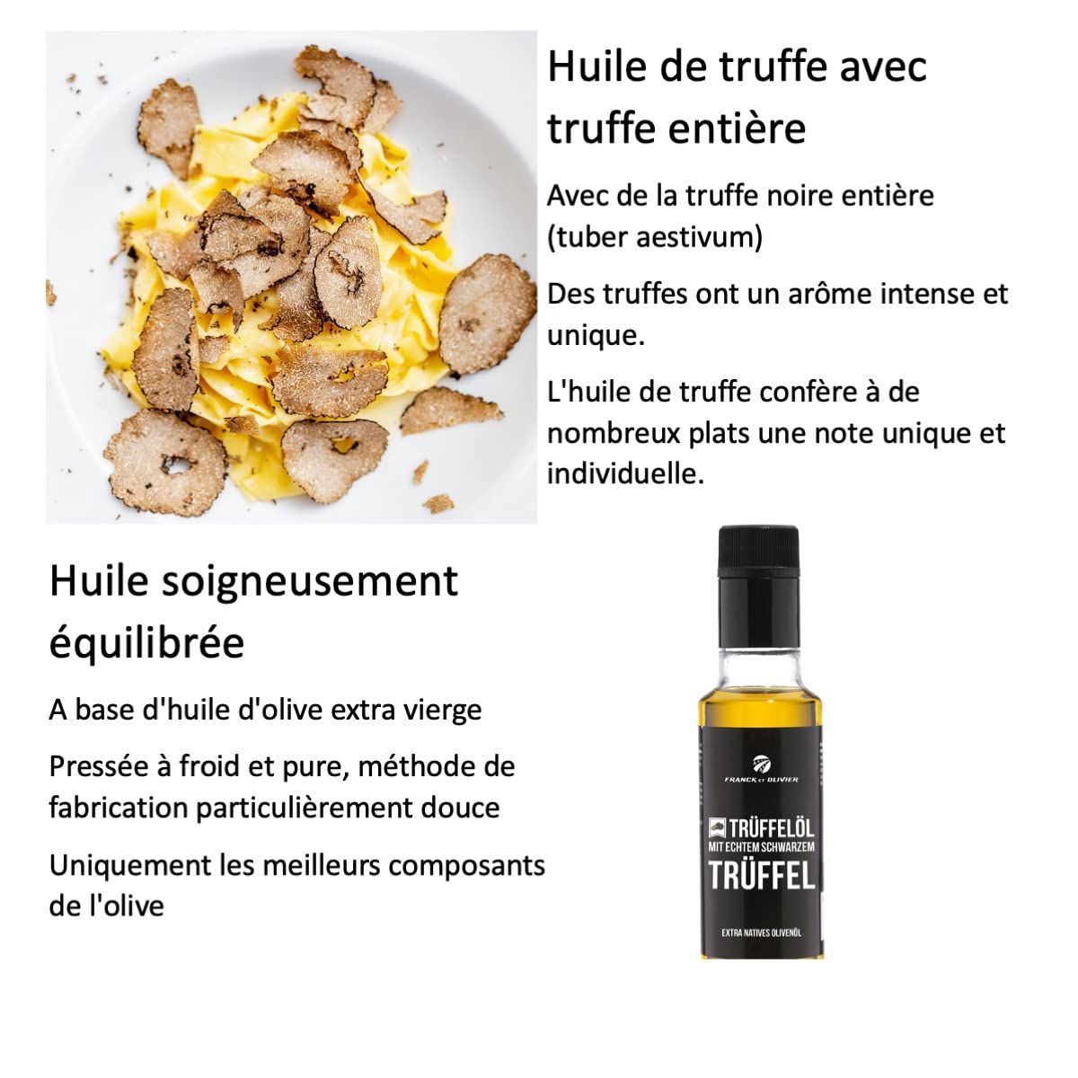 Edition Huile de truffe noire avec truffe noire entière 250 ml d'huile d'olive extra vierge vierge pour sauces et affiner les plats, convient aux régimes végétaliens et sans gluten