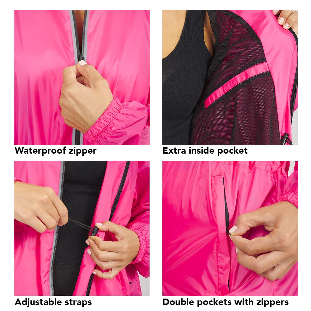 PERLETTI Veste Femme Impermeable à Capuche Détails Réfléchissants - Poncho Pluie Fille Coupe Vent Sport Running