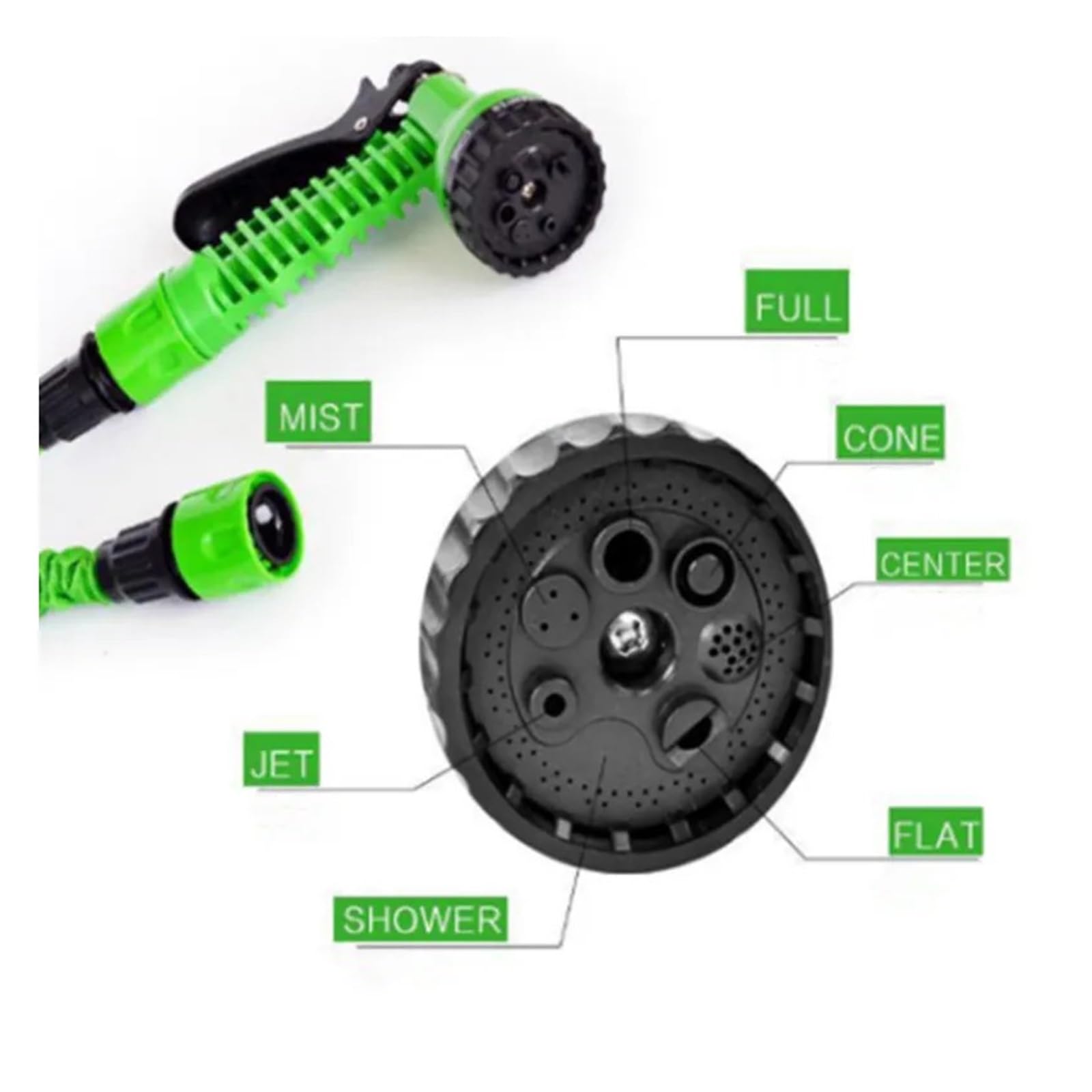 tubo da giardino, tubo di prolunga retrattile Modalità tubo da giardino Pistola ad acqua regolabile Schiuma Alta pressione Lavaggio auto Spruzzatore for fiori Strumenti di irrigazione(Green,150ft)