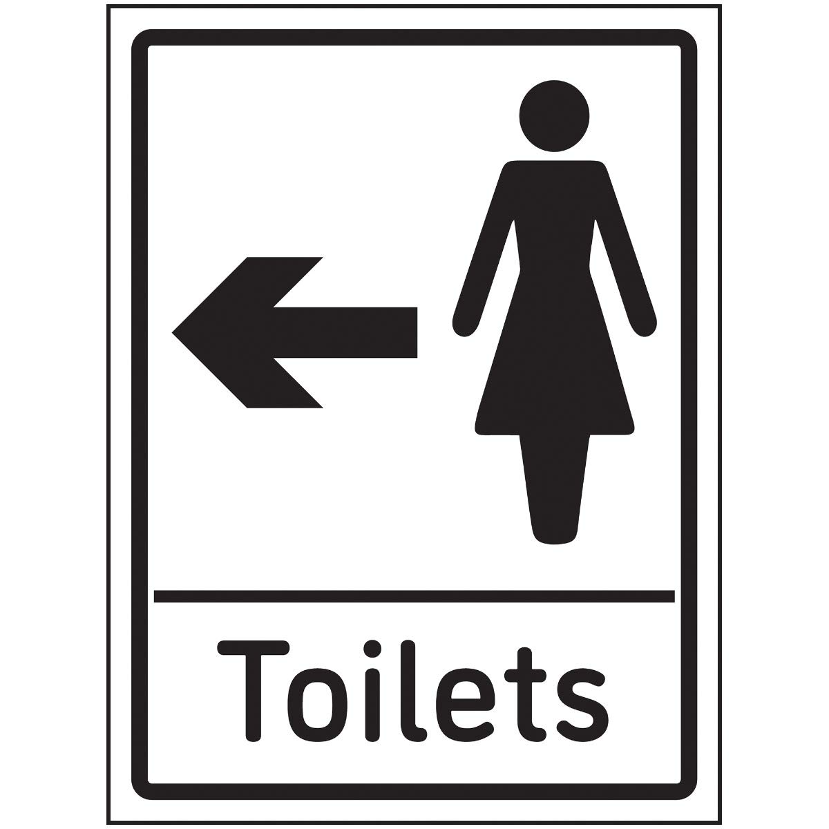 VSafety Womens Toilets Arrow Left Sign - 150x200mm - 1mm Rigid Plastic
