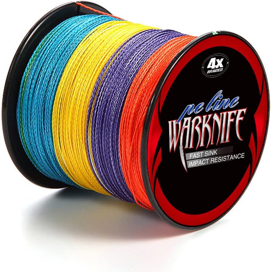 Warknife 4 Strands Braided Fishing Line, 100M-300M-500M-1000M/109/328/547/1093Yards 6LB-100LB Super Strong Wear-Resistant Tensile Strength Small Diameter Fishing Wire, Multiple Colors