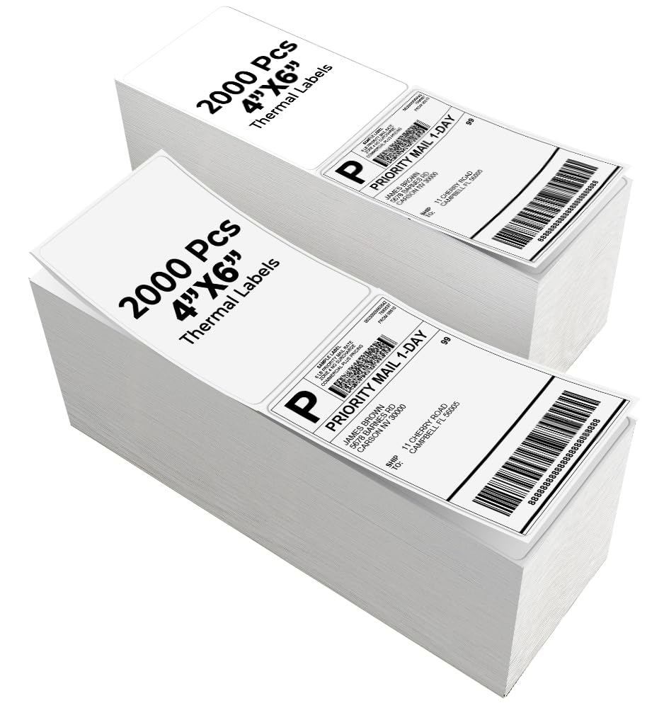 Etiquetas térmicas directas de 4000-4 x 6 pulgadas, con línea perforada para impresoras térmicas, compatible con impresoras Zebra & Rollo (4000)