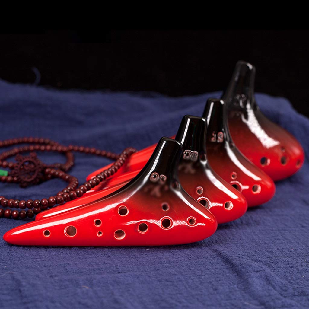 ocarina, Ocarina in argilla smaltata rossa e nera a 12 fori con tonalità Do acuto