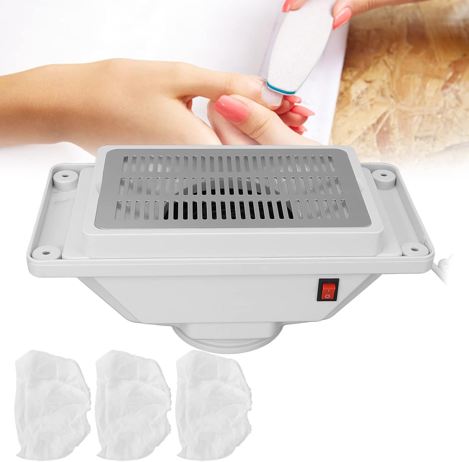 Nail Dust Collector Electric Powerful Nail Vacuum Suction Nail Dust Cleaner Extractor Manicure Tool for Acrylic Gel Nail Polishing Professional Nail Filter for Salon Home(US)
