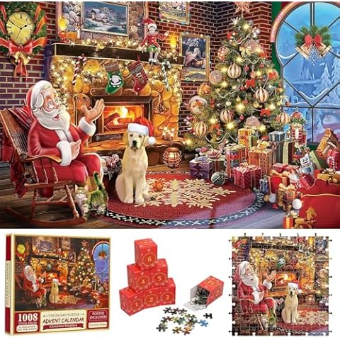 Christmas Puzzles 1008 Pieces Cardboard, Christmas Vacation Advent Calendar 2024, Xmas Countdown Puzzles for Family Friend, Jigsaw Puzzles for Adults Seniors Cover