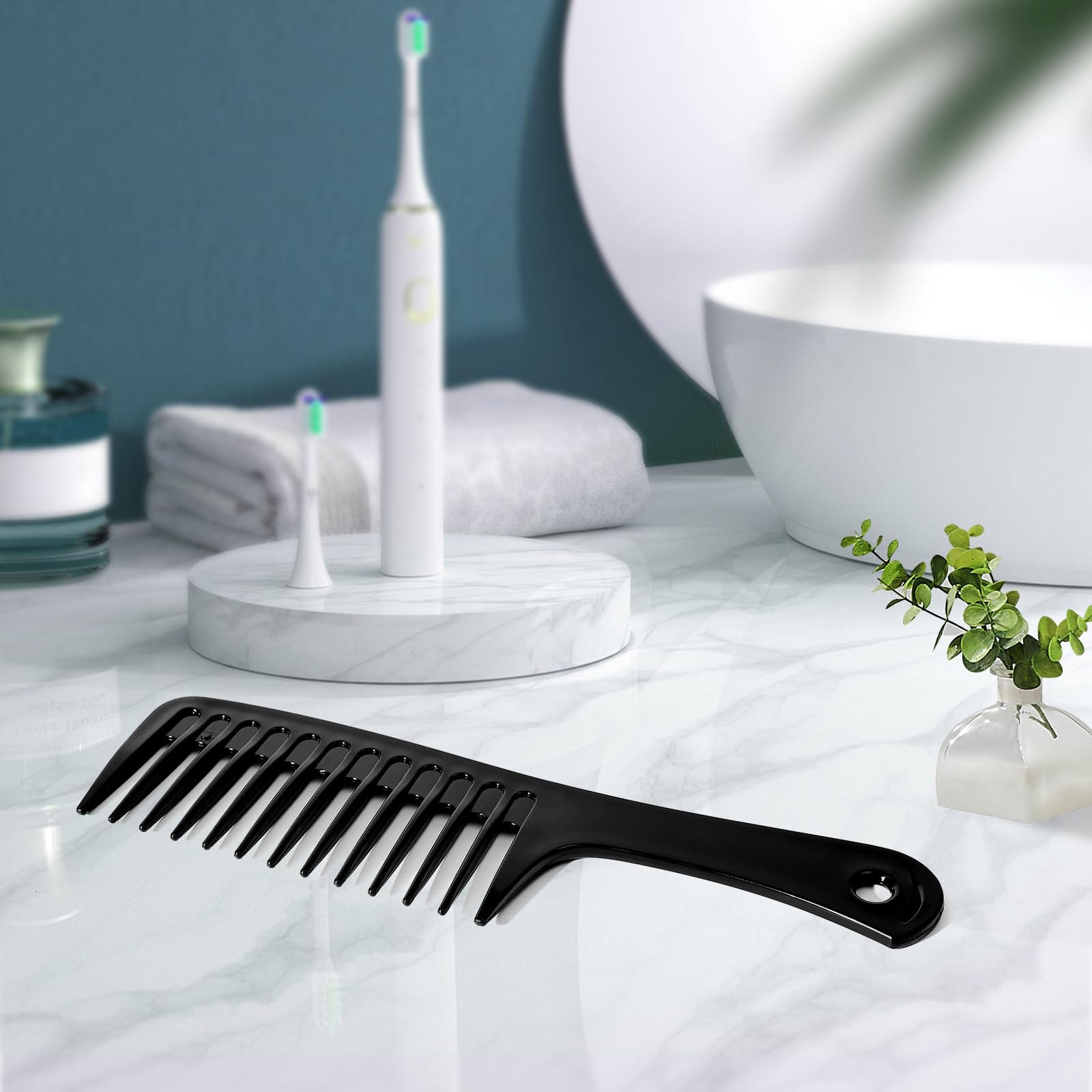 2 peines de dientes anchos para cabello rizado, peine desenredante grande para cabello húmedo o seco, peine de ducha para mujeres y hombres (negro-blanco)