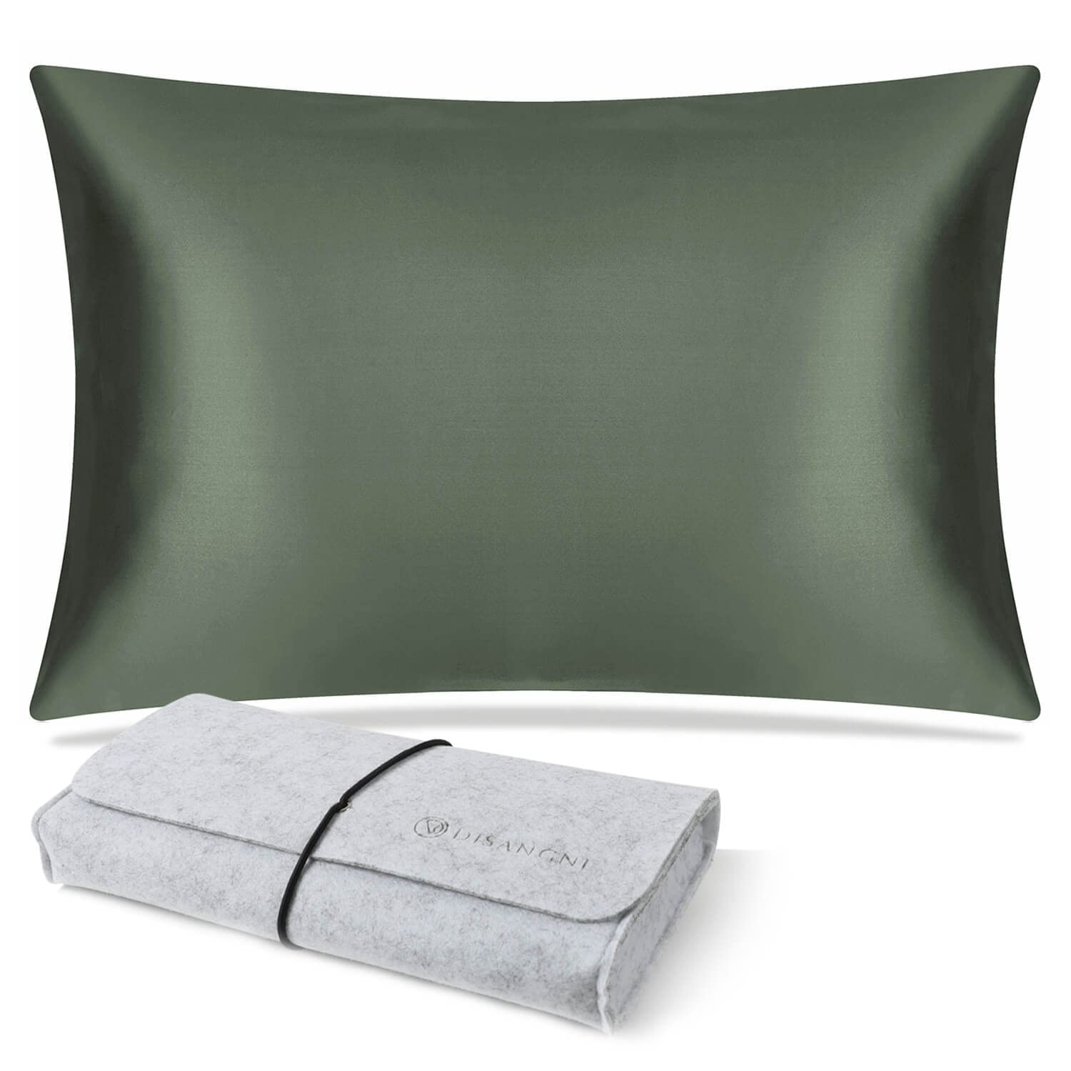 DISANGNI 100% Mulberry Silk Pillowcase for Hair and Skin, Envelope Style, Silk on One Side, Tencel on The Other (Green, 1 pc 51x66cm)