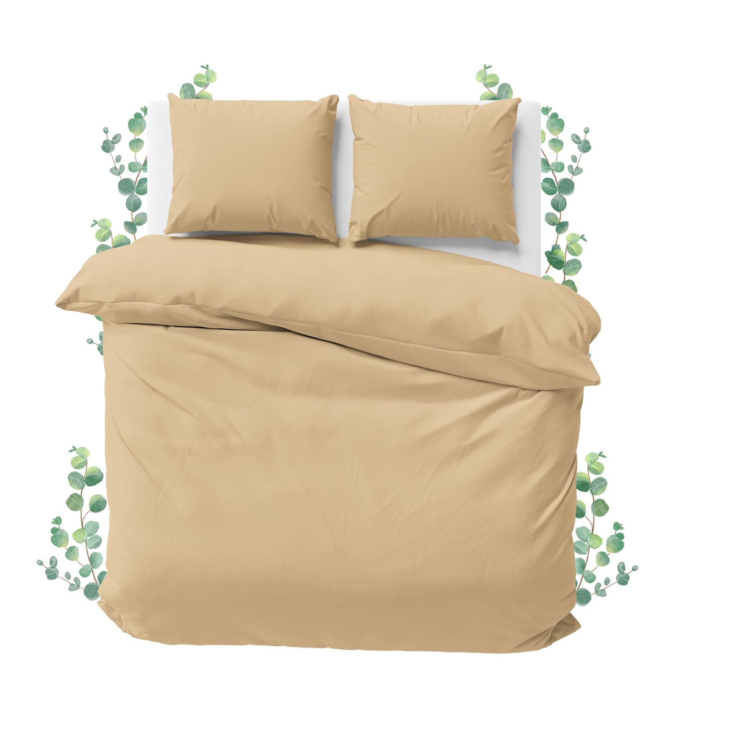 JACOBSON Bettwäsche 240x220 Set - 100% Baumwolle Bettbezug 240x220 cm + 2 Kissenbezüge 80x80 cm, Perkal Bettwäsche 3-teilig mit Reißverschluss (240x220cm, Beige, 3-teilig)