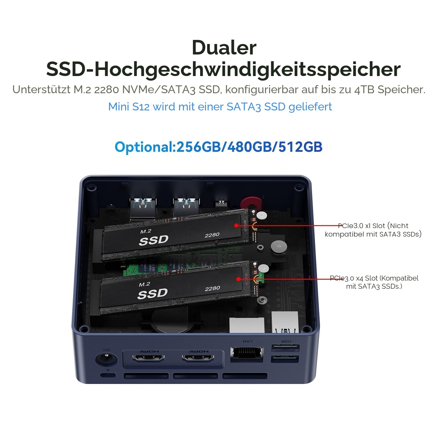 Beelink Mini S13 Mini PC, Intel N150 (4C/4T, bis zu 3.6Ghz), 16G DDR4 500G SSD Mini Computer Windows 11 Home, 4K Dual Display，HDMI/WiFi6/BT5.2/RJ45 für Zuhause/Büro | 4C/4T, bis zu 3,4 GHz, 8 GB RAM, 256 GB SSD, 4K bei 60 Hz, unterstützt bis zu 2 Displays