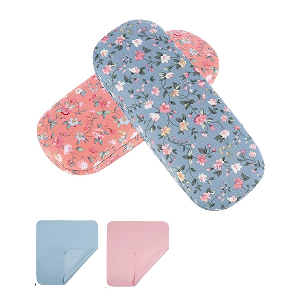 YKKJYKKJ 2Piezas Estuche de Gafas Floral de Tela con tela para gafas,Gafas Protector Estuches Funda Gafas Rigida para todas las gafas de sol, gafas de lectura, gafas miopes.