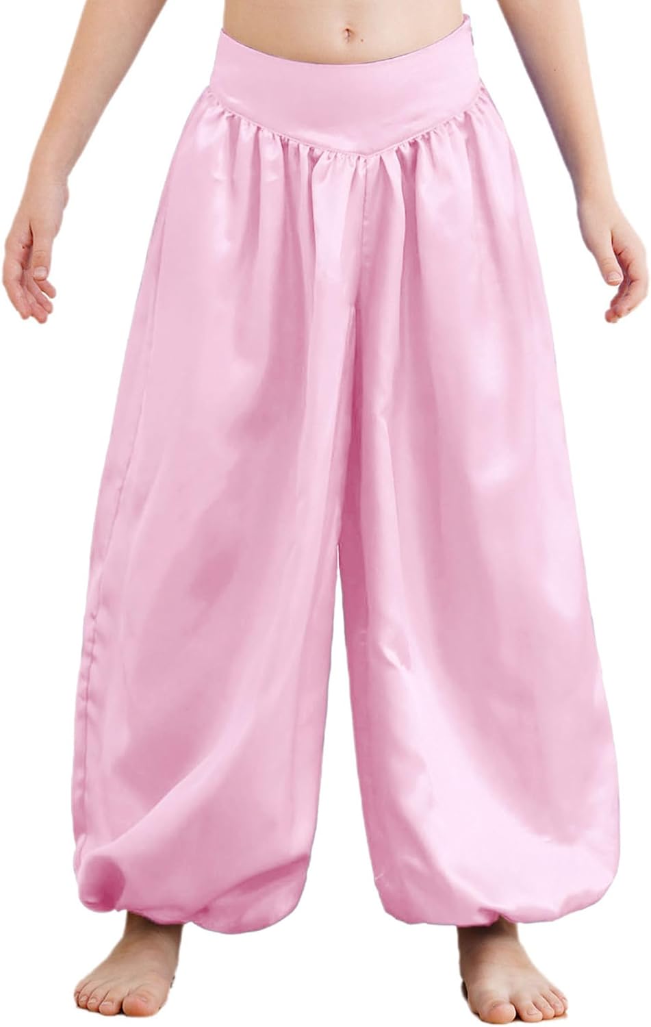 Kids Girls Belly Dance Harem Pants Satin Trousers Palazzo Pants Tribal Arabic Princess Halloween Bloomers