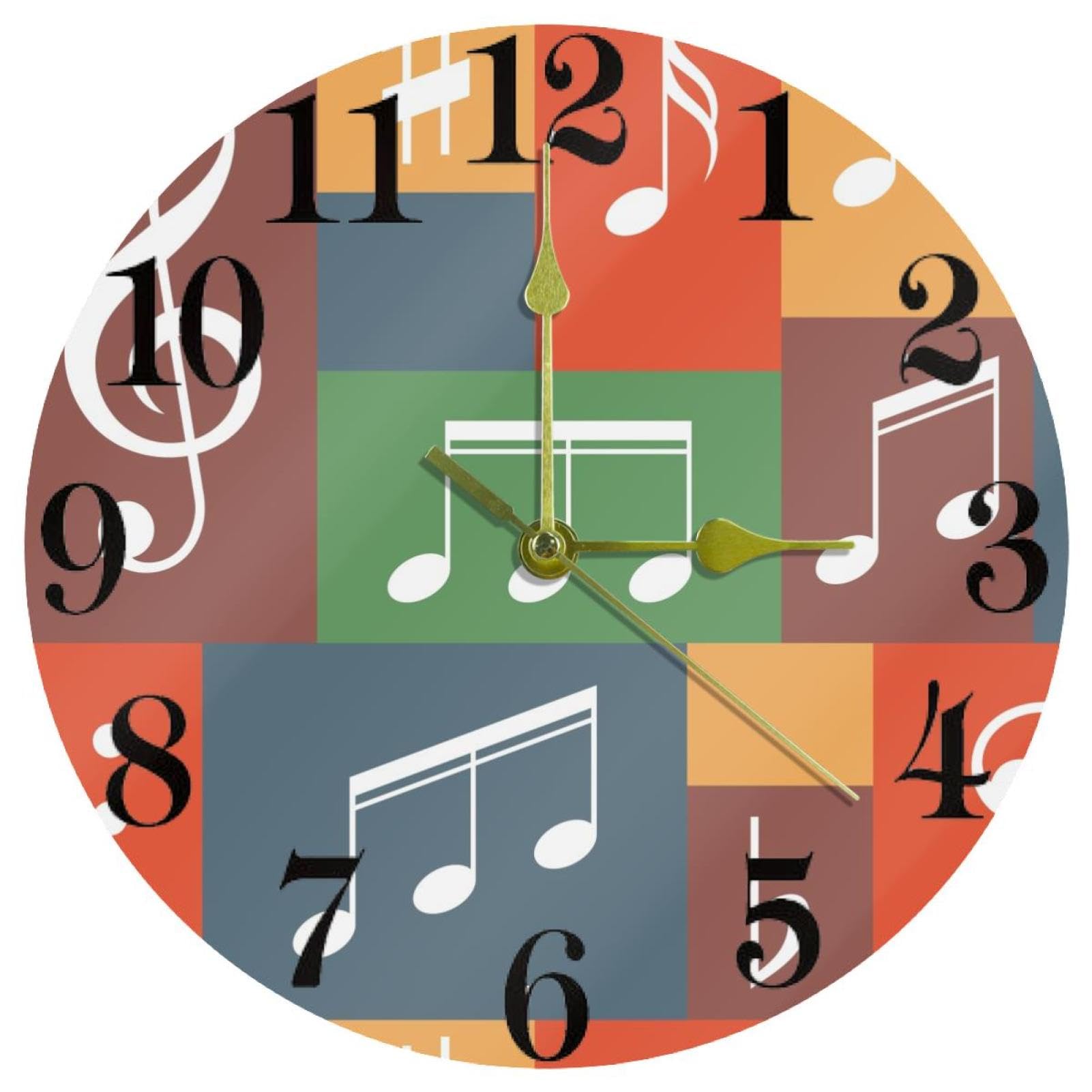 Horloge murale ronde musique colorée silencieuse pour cuisine et bureau