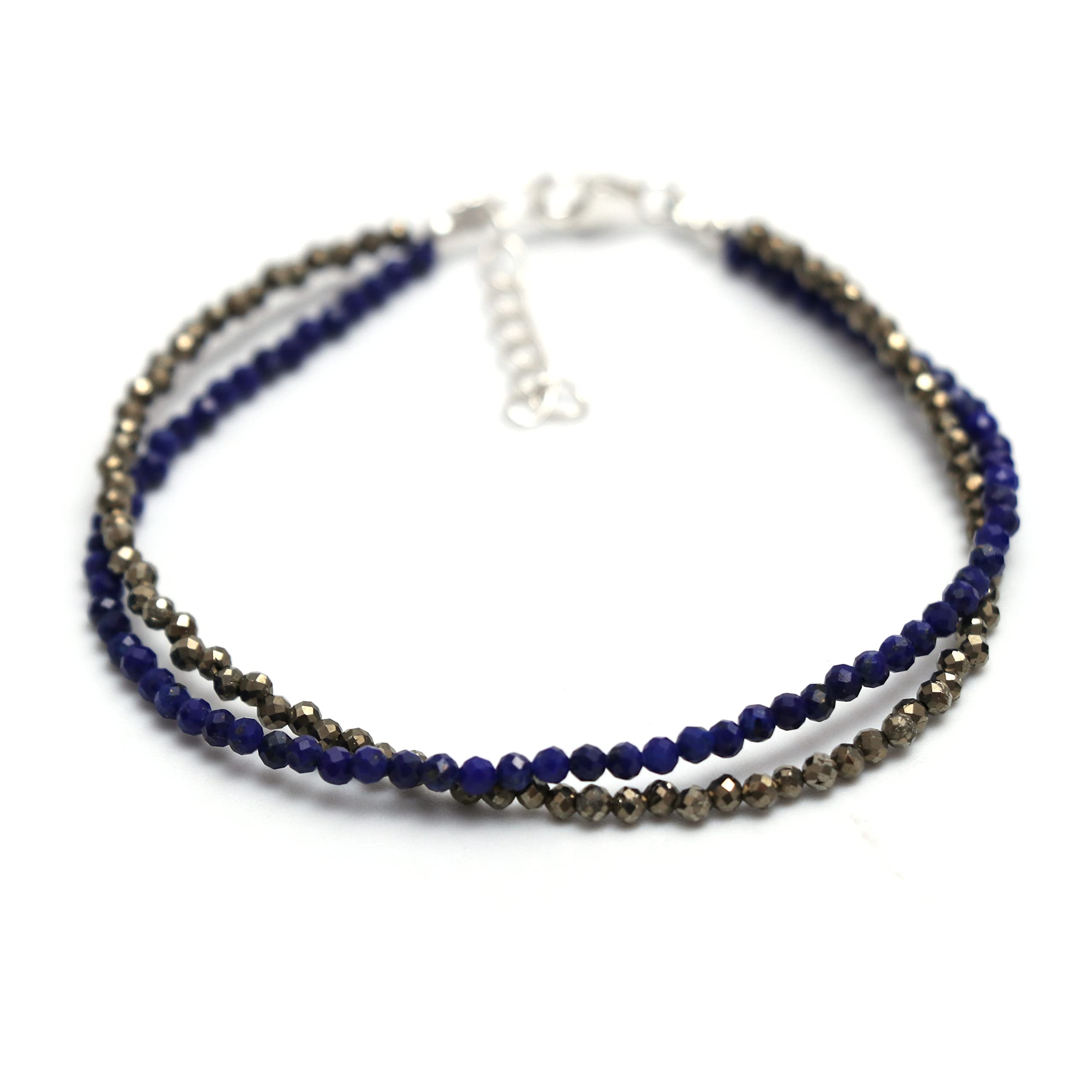 GEMINSPIREGemInspire Prosperity Bracelet- Combination of Pyrite and Lapis Lazuli Healing Energies, 925 Sterling Silver Bracelet for Women, Adjustable Bracelet
