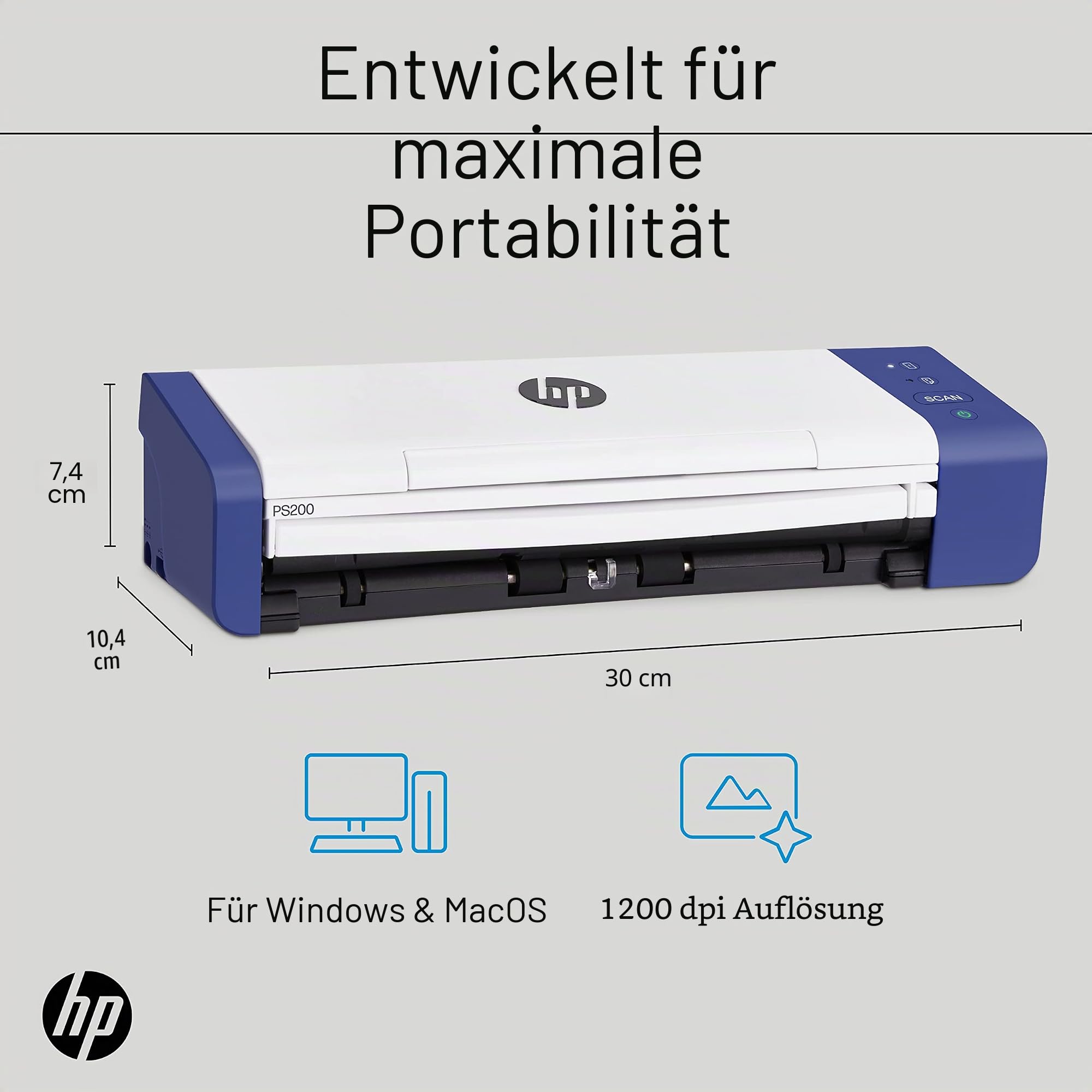 HP Kompakter Desktop Duplex USB Mobiler Dokumenten- & Foto-Scanner mit Auto-Feed Tray für tragbares 2-seitiges digitales Scannen