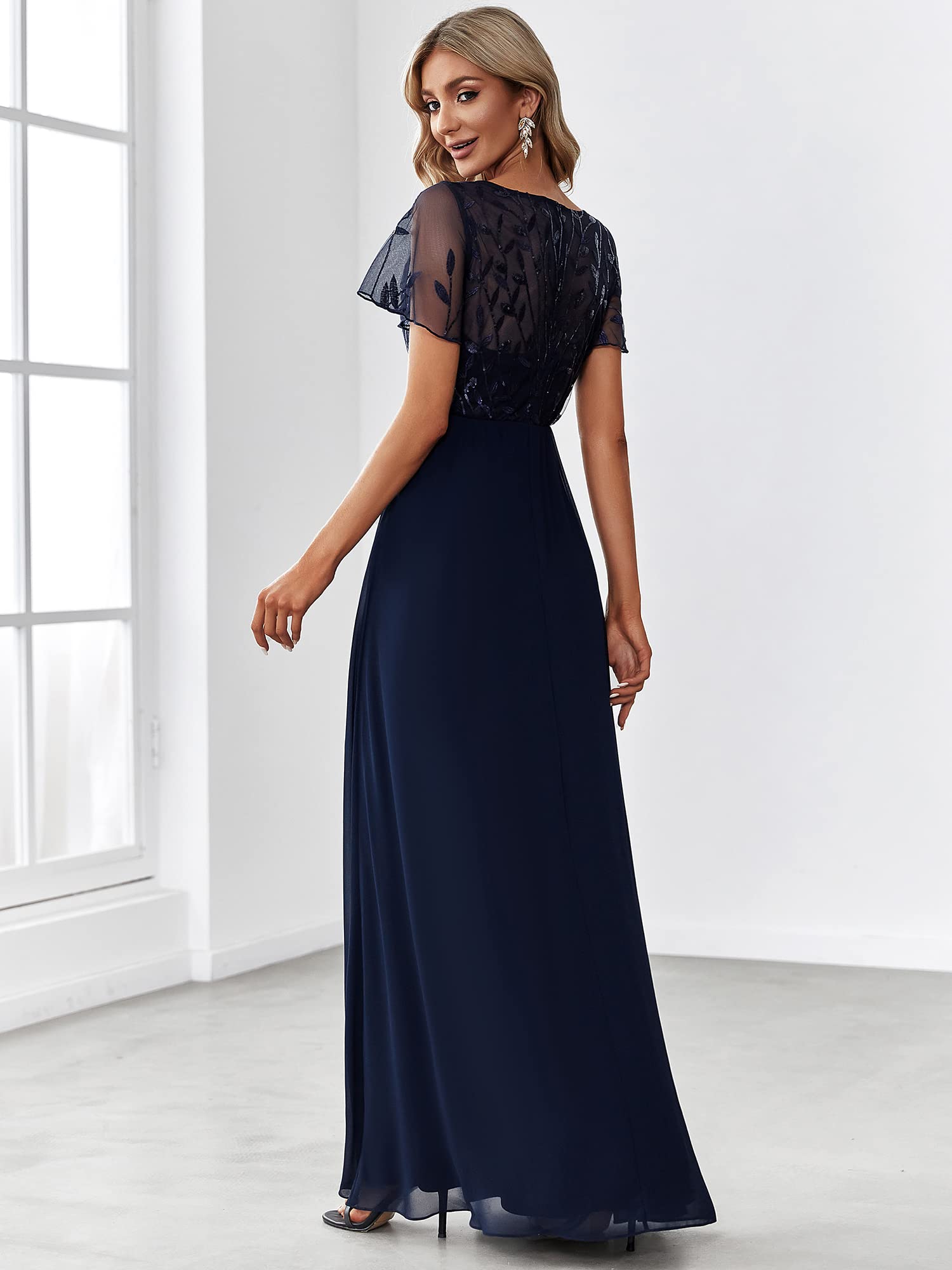 Ever-Pretty Abiti da Sera e Cerimonia Maniche Corte Stile Impero Linea ad A Elegante Donna Abiti da Damigella EZ07706