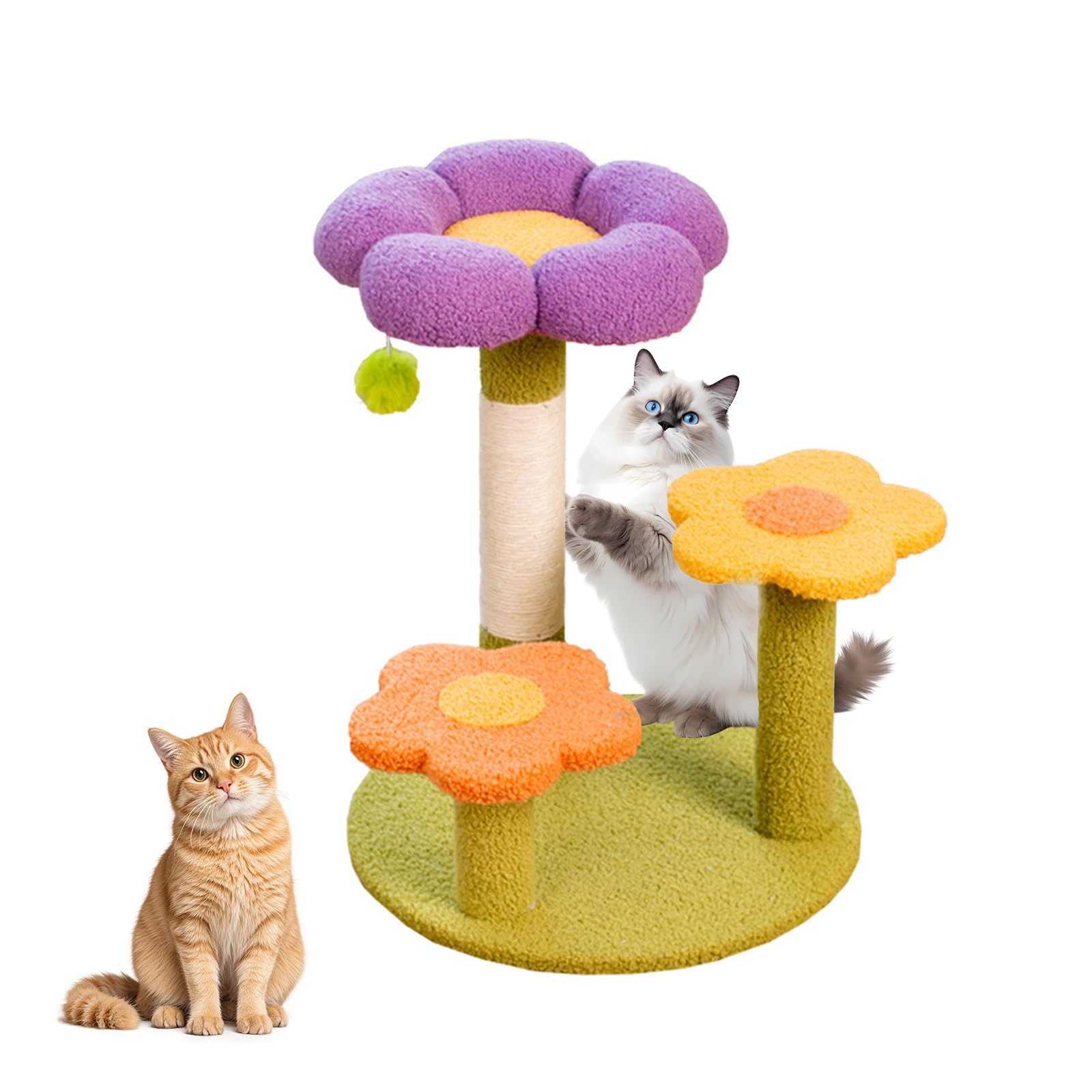 Cat Tree,Multi-Level Cat Tower with there Perches with Scratcher,Cat Scratching Post with Woven Sisal,3 Caves,Large Platform,Feline House for Indoor(48×40×40cm)