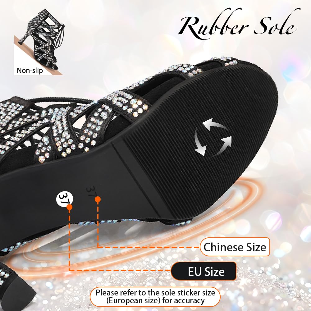 Stivali da Ballo Latino Americano Donna con Punta Aperta Strass con Tacco Scarpe da Ballo Donna