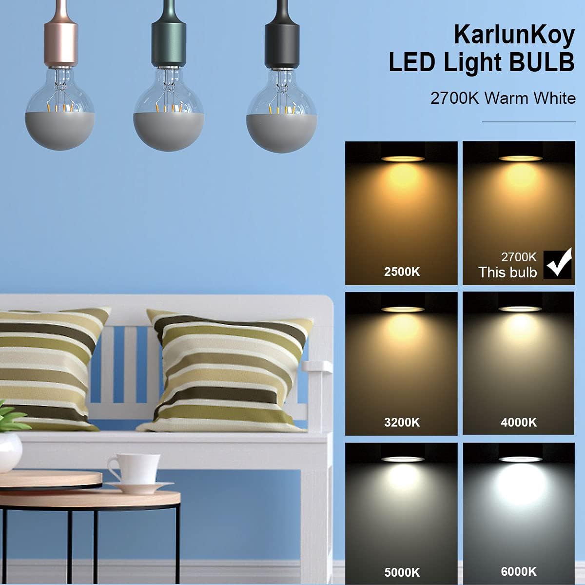 Half Chrome LED Light Bulb,Dimmable G80 6W 2700K Warm White, 2 Pack Gold Tipped + 2 Pack Grey Tipped Ediosn Bulbs