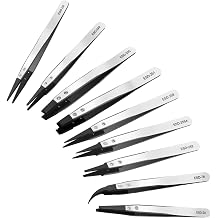 Precision Tweezer Set, 9Pcs Antistatic with Replaceable Tips and Stainless Steel Construction, for Electronics Repair, Watch and Jewelers Tools, Ideal as Hobby Tweezers