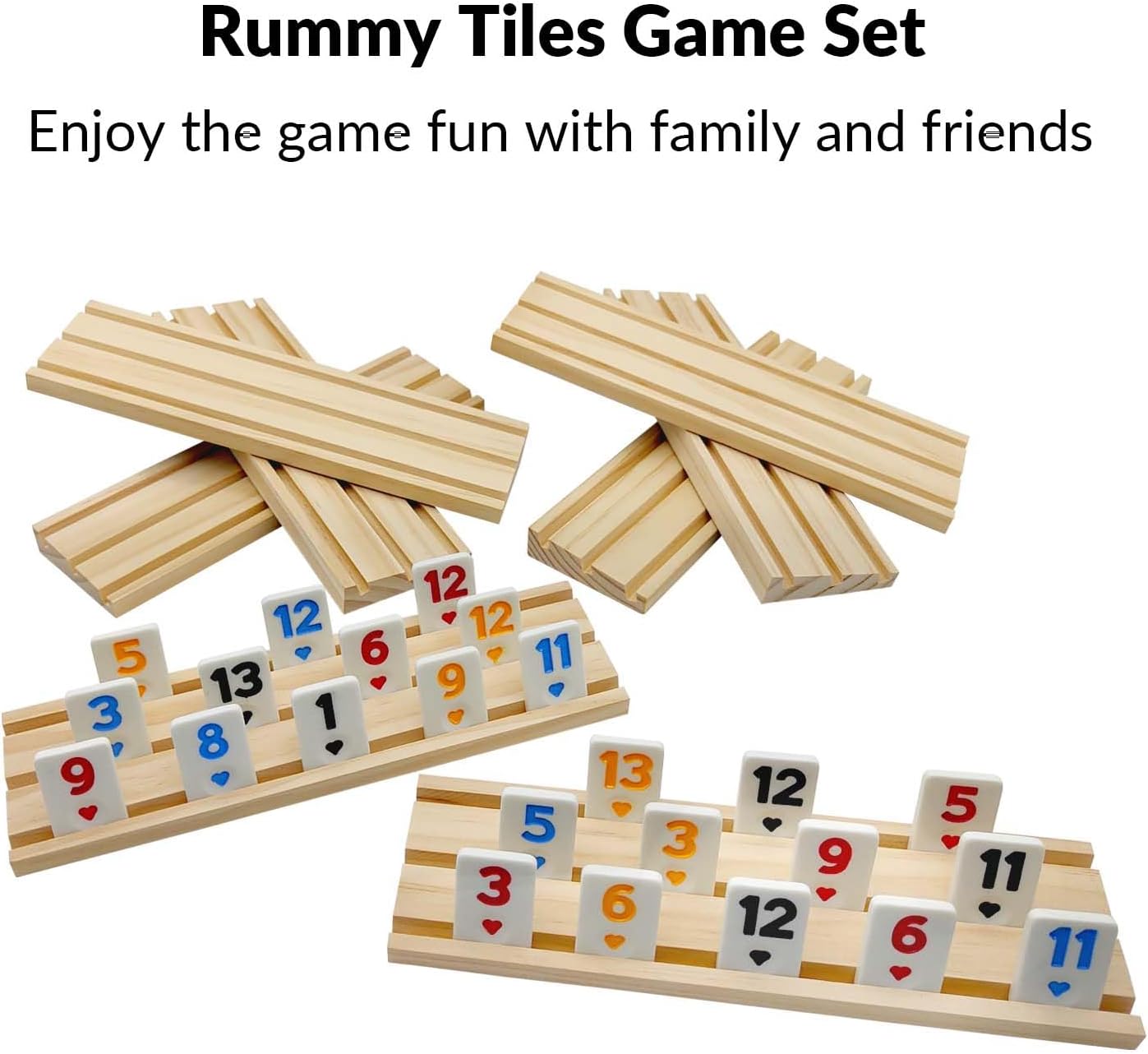 Rummy Cube 8 Player Edition with 8 Wooden Racks, Rummy Cube Game with Case 8 Players with Portable Case 214 Tiles Rummy Cube Travel Game Set for Family Adults Kids