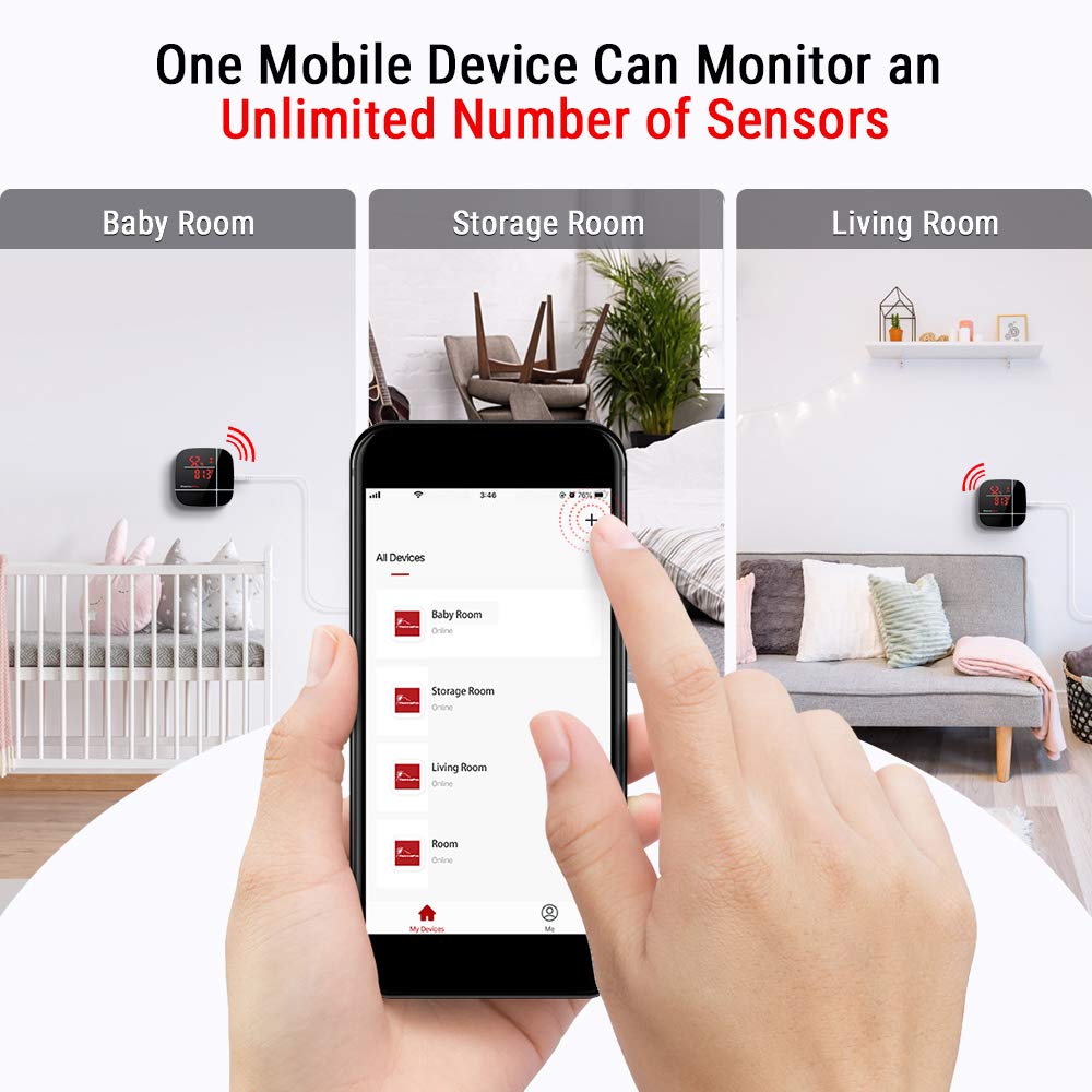 ThermoPro TP90 WiFi Akıllı İç Mekan Termometre ve Nem Ölçer, Sınırsız Menzilli Telefon Kontrollü ve Alexa Uyumlu Higrometre