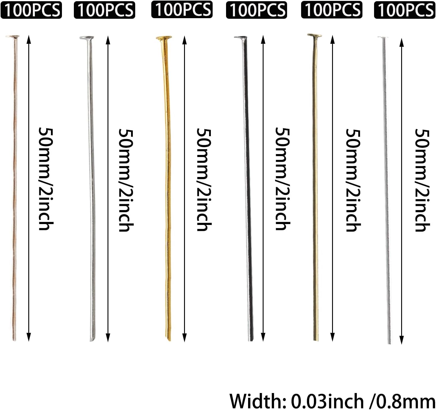 Pine & Linen 600pcs 2inch Flat Head Pins,Straight Eye Pins Metal Headpins Jewelry Making Pin,Versatile Craft Pin for Jewelry Making/DIY Enthusiasts(Flat Headpins-Multicolor)