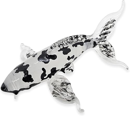 WitnyStore Pequeña figura de pez de carpa Koi de 5 pulgadas, color negro transparente Miniatura soplada a mano de cristal pintado a mano animal