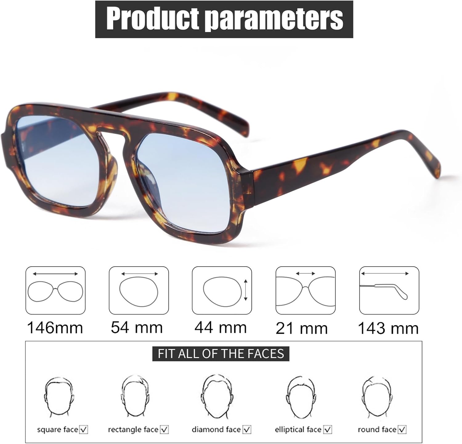 ADE WU Trendy Square Sunglasses for Women Men,Vintage Square Aviator Sunglasses Fashion 70s Inspired Stylish Flat Top Shades - Image 7