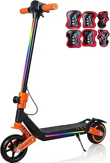 E-Scooter für Kinder ab 6-12 Jahre - Elektro Roller Kinder mit Bunter LED-Beleuchtung, 130W Motor, 16 km/h, Display, Klappbar Kinderroller mit Schutzausrüstung, Max. 70kg