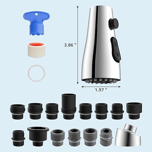 Miniatura 6 de Hibbent Cabezal de pulverización de metal desplegable para grifo de cocina, boquilla rociadora para fregadero de cocina con 12 adaptadores, repuesto